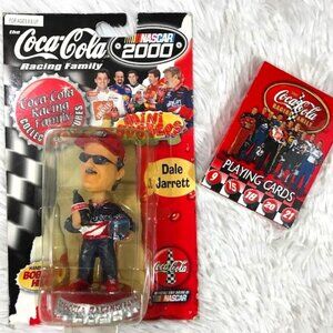 Vintage Coca-Cola x Nascar Dale Jarrett Bobble Head + Racing Playing Cards Set